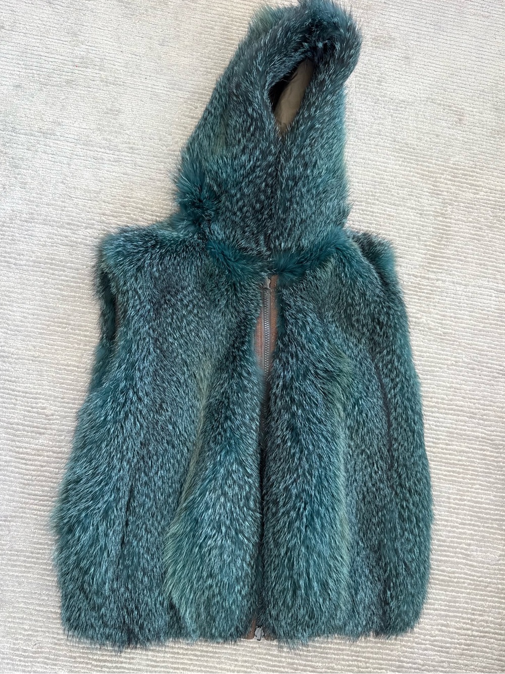 Brunello Cucinelli Teal Fur Hooded Vest